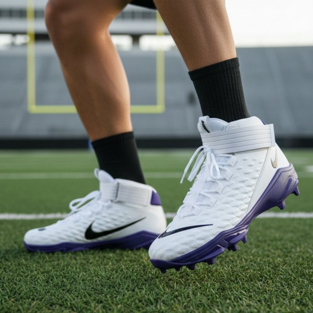 Nike White and Purple Men's Cleats